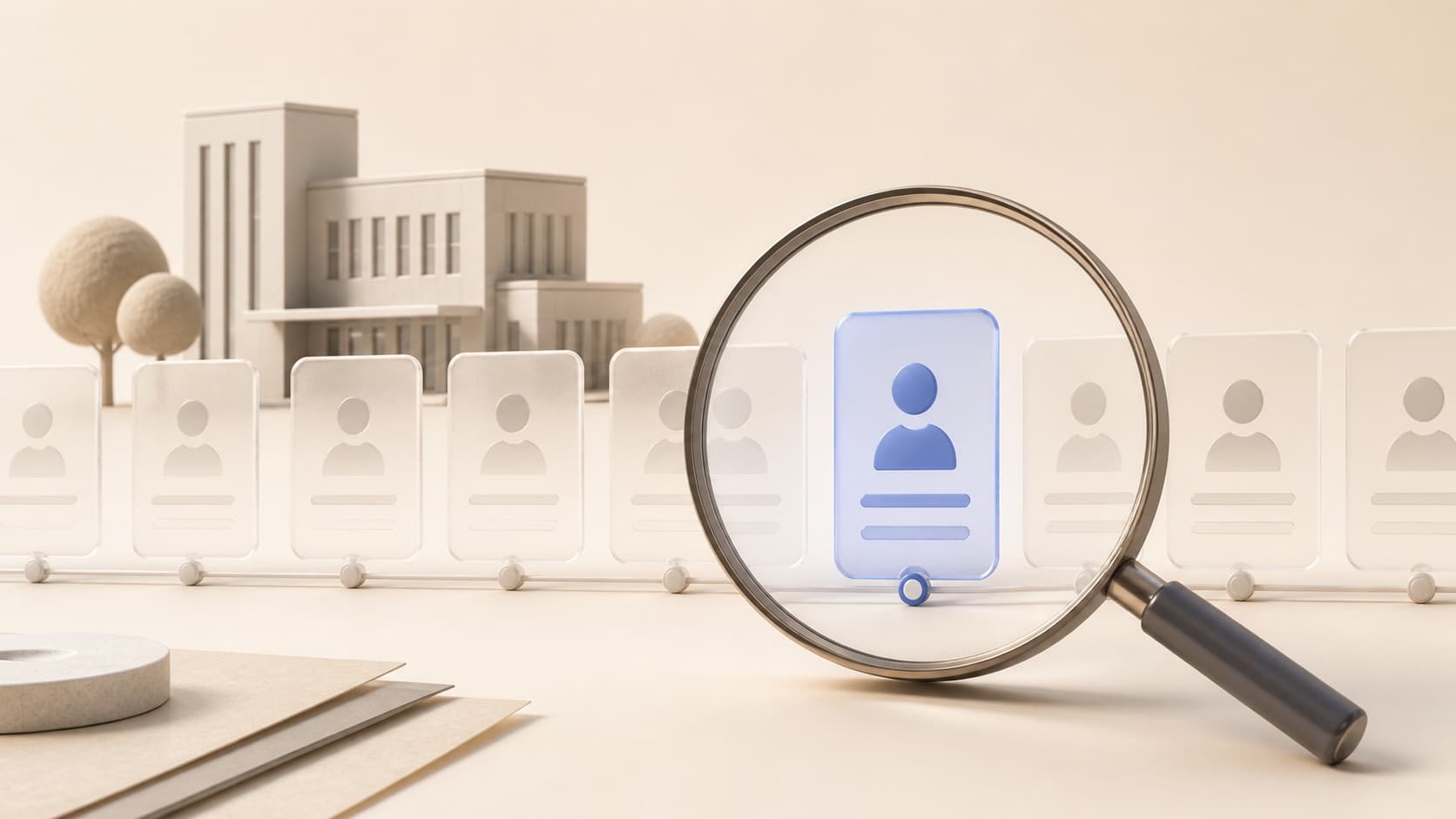 Magnifying glass highlighting one relevant visitor record in a timeline