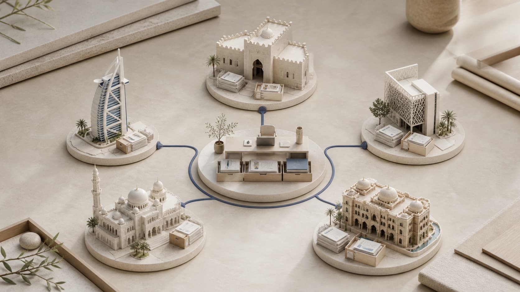 Multiple UAE building models connected to central visitor record management