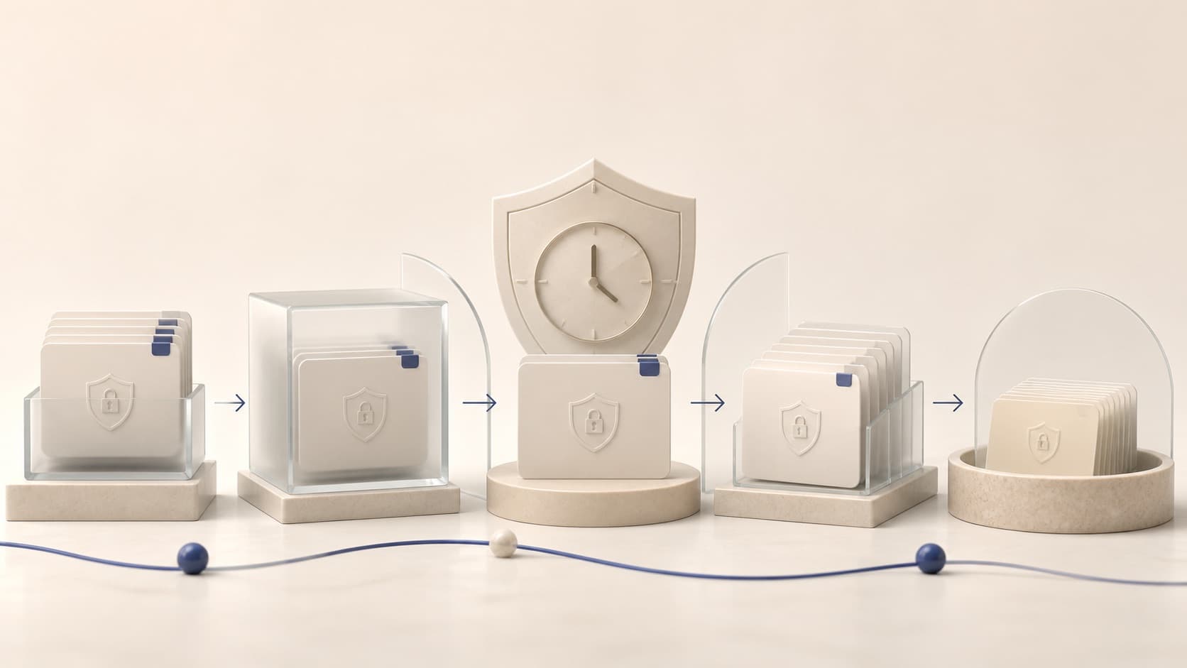 Protected visitor record cards moving through a responsible retention lifecycle