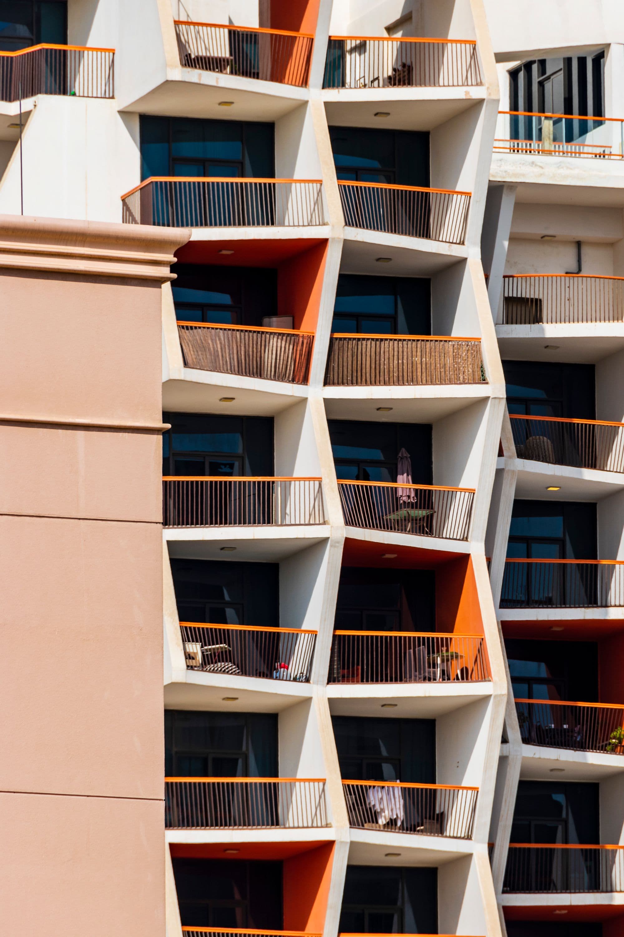 Geometric balconies on a residential building in Dubai
